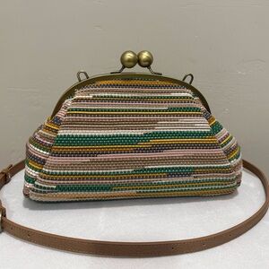 Colorful Woven Leather Handmade Retro Style Kisslock Frame Handbag, Crossbody